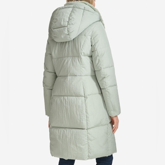 NWT $298 COLE HAAN Women's Channel Quilted Shimmer Puffer Coat w/Hood, Sage, M - Picture 5 of 16